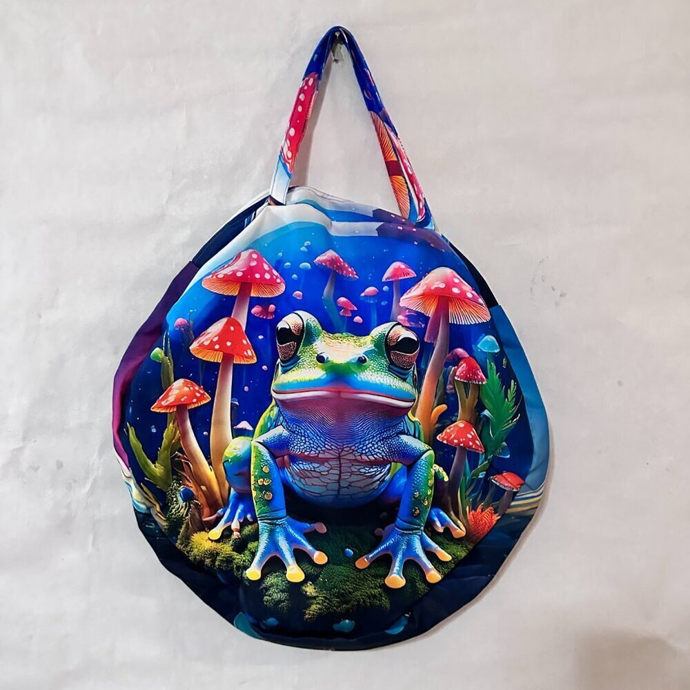 Psychedelic Mushroom Frog Gigantic Round Tote Huge Canvas Circle Bag 3D Festival - Picture 10 of 11